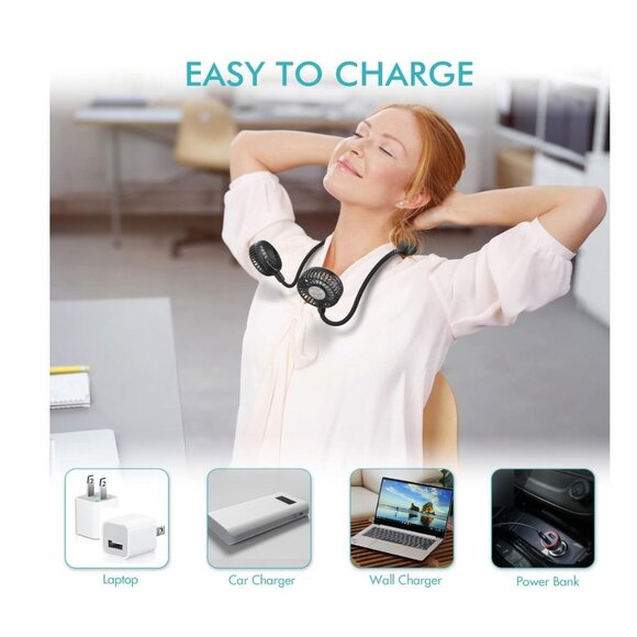 COMLIFE Portable Neck Fan, 2600mAh Battery Operated Ultra Quiet Hands Free USB F - Picture 3 of 6